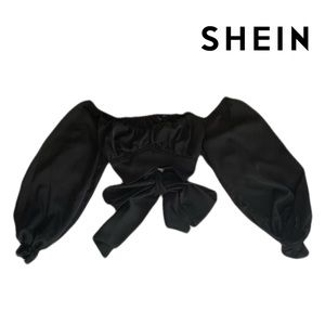 SHEIN • Off Shoulder Ruched Bust Tie Back Crop Top
